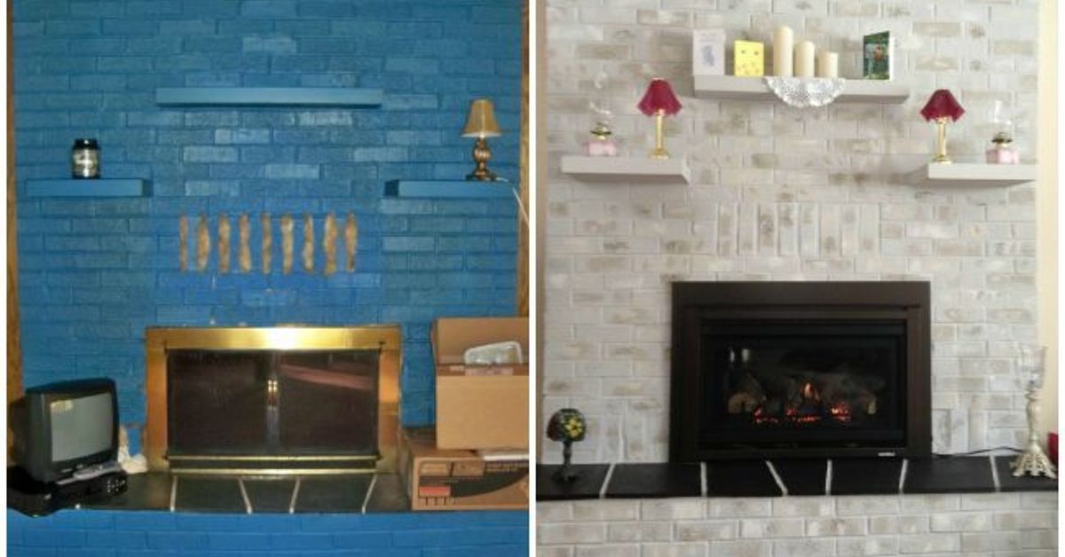 Chimenea pintada con ladrillos azules - Resultados antes y después ...