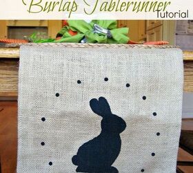 how to make a stenciled burlap table runner itching4spring, crafts, easter decorations, seasonal holiday decor, Love the bunny silhouette I simply painted him on the burlap in black