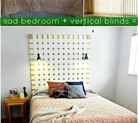 diy woven headboard from vertical blinds, bedroom ideas, home decor, repurposing upcycling, Our sad bedroom old vertical blinds a modern new headboard