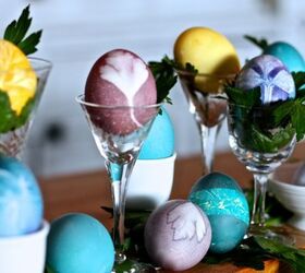 easter egg decorating and styling, crafts, easter decorations, seasonal holiday decor, eggs dyed in natural dye and patterned using herbs styled in vintage sherry glasses and egg cups