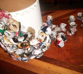 recycling old magazines into lovely lamp shades, crafts, I used hot glue to hold the coils together and to attach them to an old paper shade