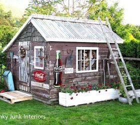 when a reclaimed lumber addict can t stop building entire collection here, gardening, home decor, outdoor furniture, outdoor living, painted furniture, pallet, woodworking projects, greenhouse turned wood shed from old fencing lumber