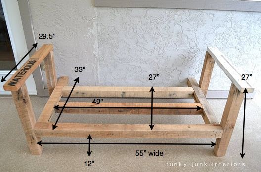 make an outdoor pallet sofa that s comfy and cute, home decor, outdoor furniture, outdoor living, painted furniture, pallet, patio, Here are the measurements If you can t make them out the link to the original tutorial is at