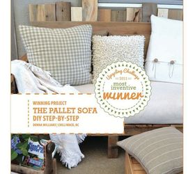 make an outdoor pallet sofa that s comfy and cute, home decor, outdoor furniture, outdoor living, painted furniture, pallet, patio, May I boast for a moment Because this is really cool This crazy little idea proceeded to win 1st prize in a Canada wide Upcycle Challenge and landed in Canadian Living magazine Whoop
