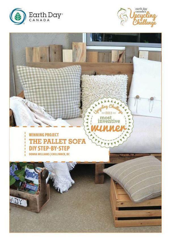make an outdoor pallet sofa that s comfy and cute, home decor, outdoor furniture, outdoor living, painted furniture, pallet, patio, May I boast for a moment Because this is really cool This crazy little idea proceeded to win 1st prize in a Canada wide Upcycle Challenge and landed in Canadian Living magazine Whoop