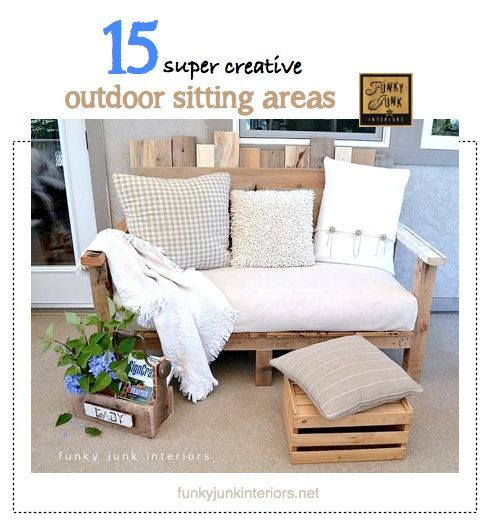 make an outdoor pallet sofa that s comfy and cute, home decor, outdoor furniture, outdoor living, painted furniture, pallet, patio, Wish for even more creative outdoor sitting areas Check out this post with 15 HomeTalk features Is one of them you