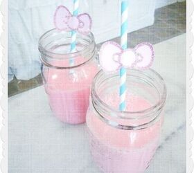 hello kitty birthday party, crafts, mason jars, Strawberry milk in mason jars