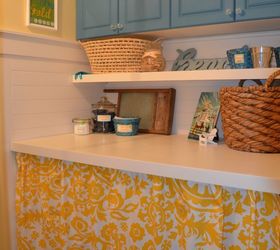 laundry mud room revamp on a budget, chalk paint, cleaning tips, laundry rooms, painting, new shelf countertop and no sew curtain panels to hide the washer and dryer