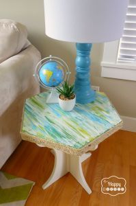 diy texture painted side table with rope edge, painted furniture, finished and in place