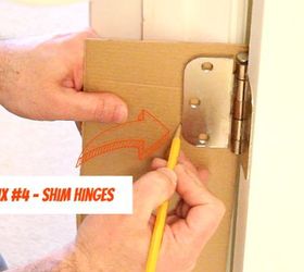 4 simple repairs for prehung interior doors, doors, home maintenance repairs, Fix 4 is to add cardboard shims behind hinges