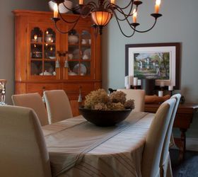 slipcovers dress up your mess a truly ugly table and chairs gets a new lease on, dining room ideas, home decor, painted furniture, After with slipcovers