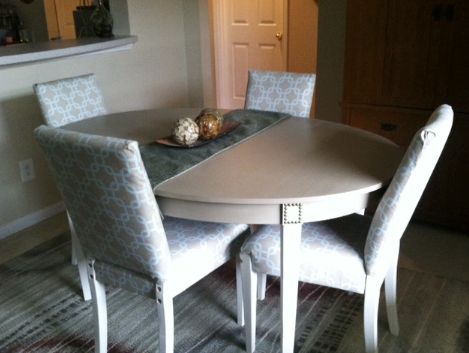 french cottage dining table makeover with nailhead trim details, painted furniture