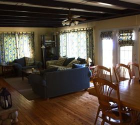 cottage before and after, bedroom ideas, doors, home decor, living room ideas, Cottage before This space had a great layout but the dark beams were bringing the ceiling down and making everything feel closed in