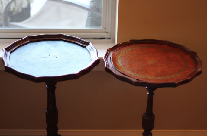 diy stenciled tables with a nailhead trim, painted furniture