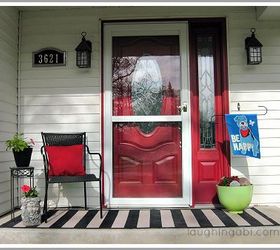 an inexpensive spring porch makeover and diy painted outdoor rug, outdoor living, porches