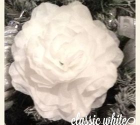 coffee filter flowers, crafts, Classic White This flower was originally made for a traditional wedding Used here as decoration on my Christmas Tree