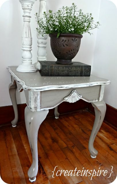 french stenciled end table, painted furniture, Sanded primed and gave her two coats of the neutral beige