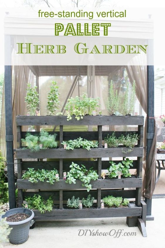 free standing pallet herb garden means fresh herbs near the kitchen, diy renovations projects, gardening, pallet projects, repurposing upcycling, free standing moveable pallet herb garden