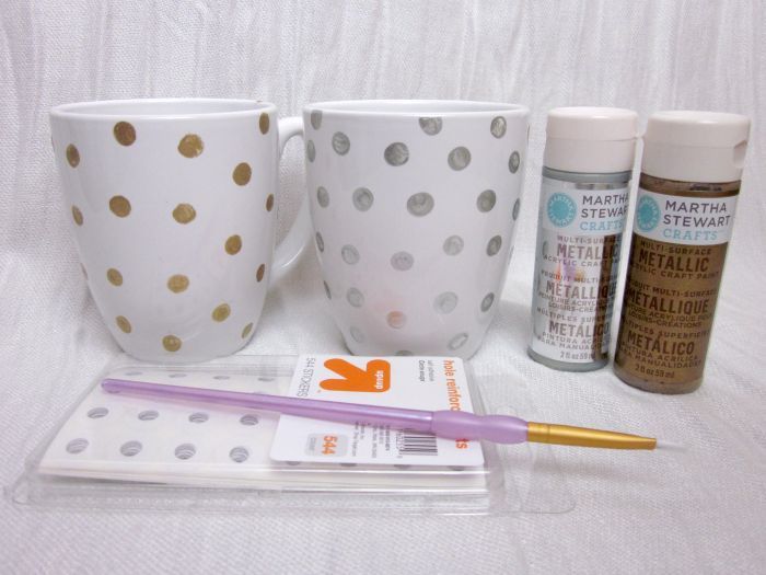 diy polka dot coffee mugs, crafts, You ll need a white ceramic coffee mug reinforcements a paintbrush and Martha Stewart multi surface paints