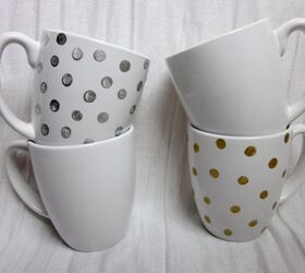 diy polka dot coffee mugs, crafts, Once you ve painted your mugs follow the directions on the Martha Stewart craft paint bottle to bake them This will seal in the paint make them top rack dishwasher safe