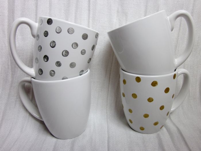 diy polka dot coffee mugs, crafts, Once you ve painted your mugs follow the directions on the Martha Stewart craft paint bottle to bake them This will seal in the paint make them top rack dishwasher safe