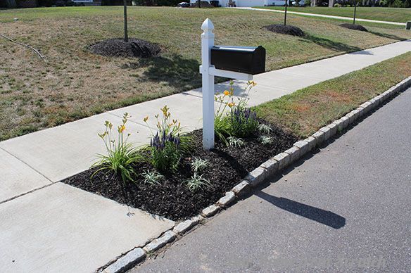 mailbox flower bed, flowers, gardening, landscape