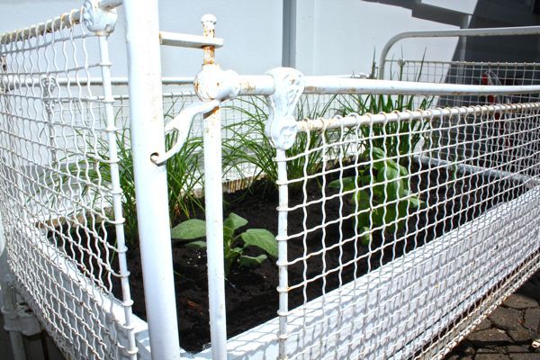 herb garden from an antique crib, gardening, repurposing upcycling, Detail of antique crib used for an herb garden