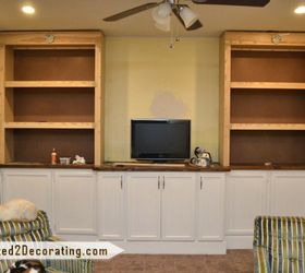 diy bookcase media wall, diy, painted furniture, shelving ideas, woodworking projects, I trimmed out the bookcases with 1 x 3 lumber and also added support under each shelf at the back wall The shelves are VERY sturdy