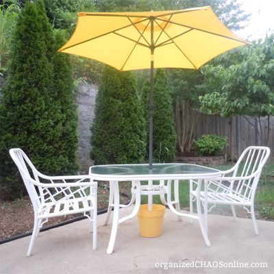 make your own outdoor umbrella base for cheaaap, diy, outdoor furniture, outdoor living, painted furniture, Voila Finished umbrella base