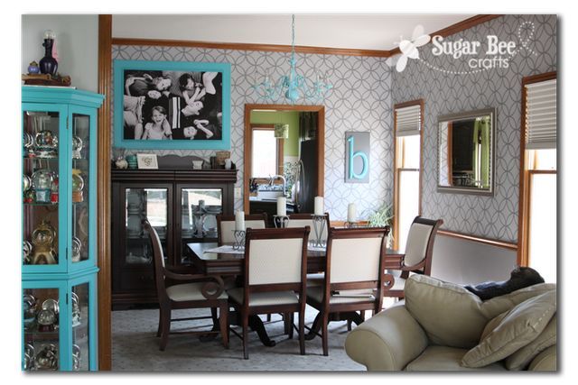diy stencil projects, Sugar Bee Crafts surrounded this dining room in our Endless Circles Lattice stencil to pump up the pattern
