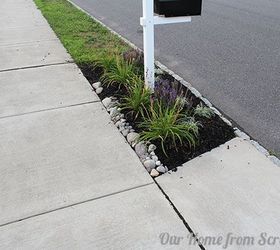 protecting mulch beds with a stone perimeter, concrete masonry, diy, flowers, gardening, Smaller stones can be placed after the larger rocks are set and can fill in open gaps You only need to cover a few inches of the flower bed edge to prevent washout