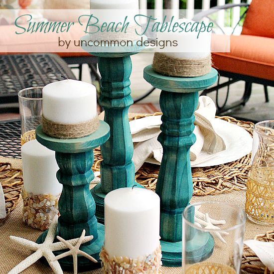 creating a summer beach tablescpae, crafts, seasonal holiday decor, Jute twine around these dollar store candles really dress them up