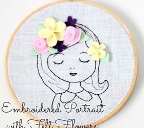 embroidered portrait with felt flowers, crafts
