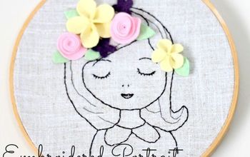 Embroidered Portrait With Felt Flowers