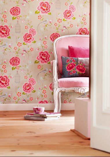 home decor floral accents done the right way, home decor, shabby chic, Love the pinks pillows wall covering and the chair