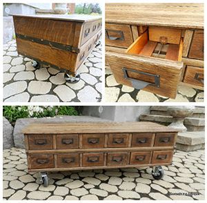 10 diy transformations, painted furniture, Card Catalog Turned Coffee Table via Crafty in Canada
