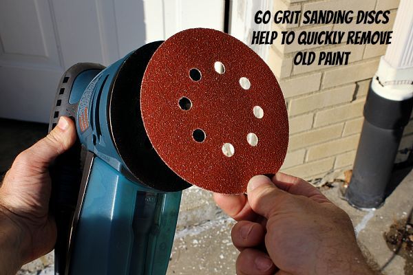 paint an exterior door and make it look awesome, curb appeal, doors, painting, Knockdown remaining old paint with a random orbital sander