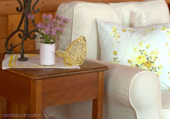 white slipcovers and wildflowers, home decor, painted furniture, Vintage childs desk as a side table