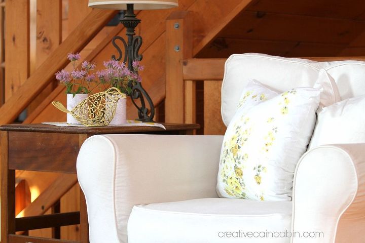 white slipcovers and wildflowers, home decor, painted furniture, White slipcovered JCPenny chair Linden Street Editon
