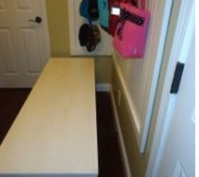 diy mudroom bench easy to make not expensive but looks great, cleaning tips, laundry rooms, painted furniture, storage ideas, DIY mudroom bench It looks like it is built in but its not See how we made this and see how you can make one too Its so helpful in our hallway yourmodernfamily com