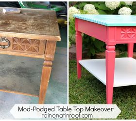 table makeover with wrapping paper and mod podge, painted furniture
