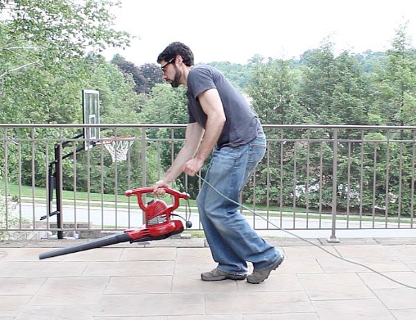 stone patio care 3 tips to keep your outdoor oasis clean all summer, home maintenance repairs, how to, patio, Remove excess polymeric sand with a leaf blower