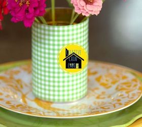 scrapbook paper craft table setting, crafts, home decor, Gingham Paper around a can