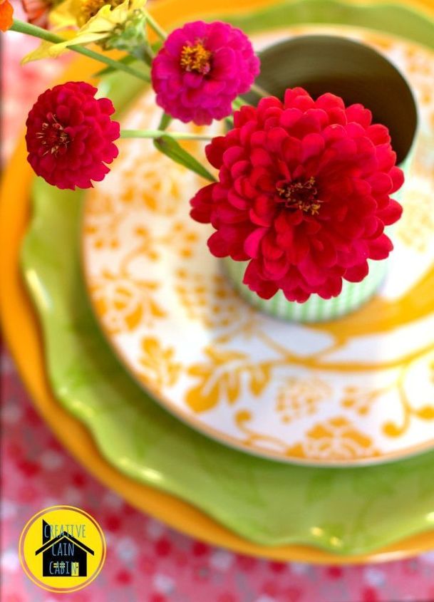 scrapbook paper craft table setting, crafts, home decor, Zinnias and paper craft table setting