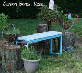 garden bench trash to treasure, outdoor furniture, painted furniture, out with the tree trunks