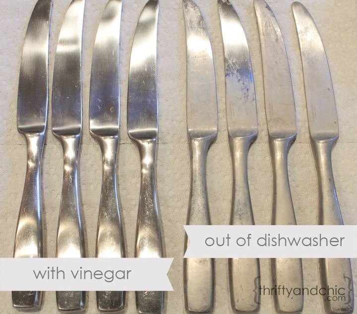 cleaning hard water stains with vinegar, cleaning tips, silverware with and without cleaning with vinegar