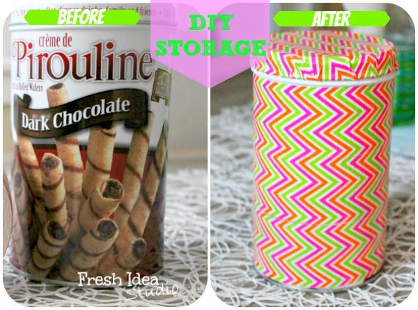 fun 5 minute project a cute easy diy storagesolutions, cleaning tips, crafts, repurposing upcycling, storage ideas, Before it was just an empty cookie container headed for the recycling bin After it s the perfect solution for all those pens and pencils in the desk drawer