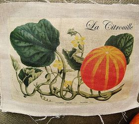 linen and burlap vintage french pumpkin pillow starring a wonderful vintage graphic, home decor, seasonal holiday decor, Starring a wonderful vintage graphic from Vintage Printables with a little frenchiness added a freebie included in the post