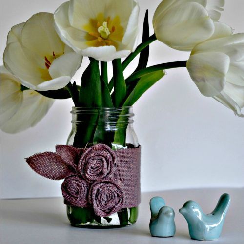 mason jar vase with fabric flowers, crafts, mason jars, Showing off how lovely he is I can see a vase like this on a bedside table or on a tray with tea in the garden