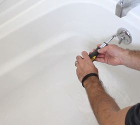 how to unclog a bathtub drain the easy way, bathroom ideas, cleaning tips, home maintenance repairs, how to, plumbing, Remove the overflow cover plate